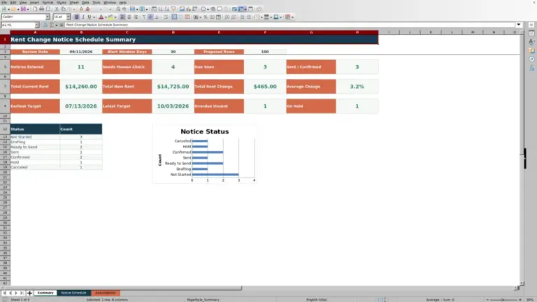 Preview of Rent Change Notice Schedule Excel Workbook
