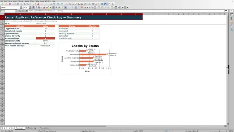 Preview of Rental Applicant Reference Check Log Excel Template