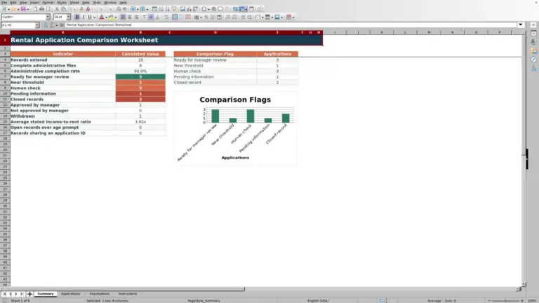 Preview of Rental Application Comparison Worksheet for Excel