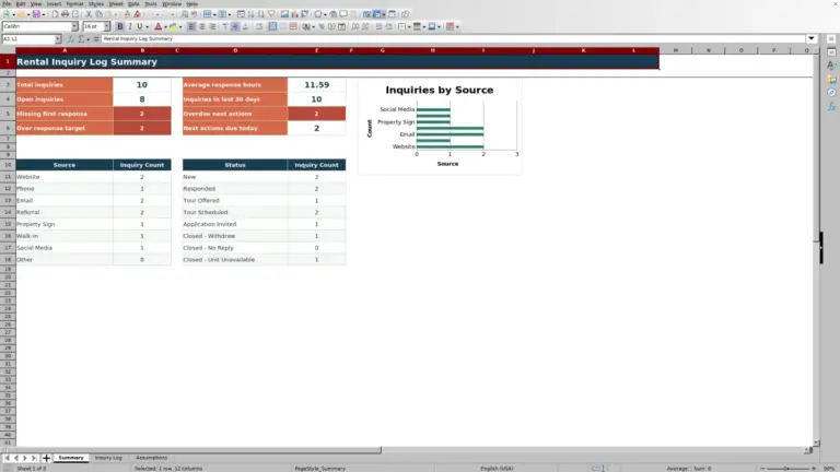 Preview of Rental Inquiry Log Excel Spreadsheet Template