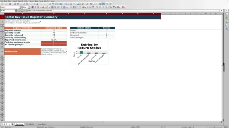 Preview of Rental Key Issue Register Excel Template