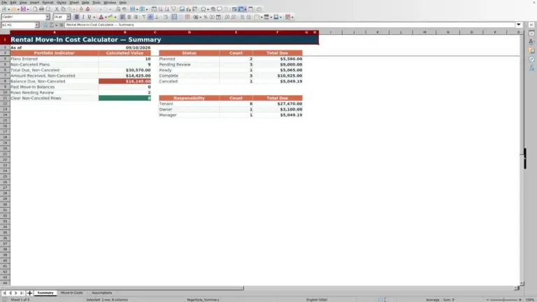Preview of Excel Rental Move-In Cost Calculator Template