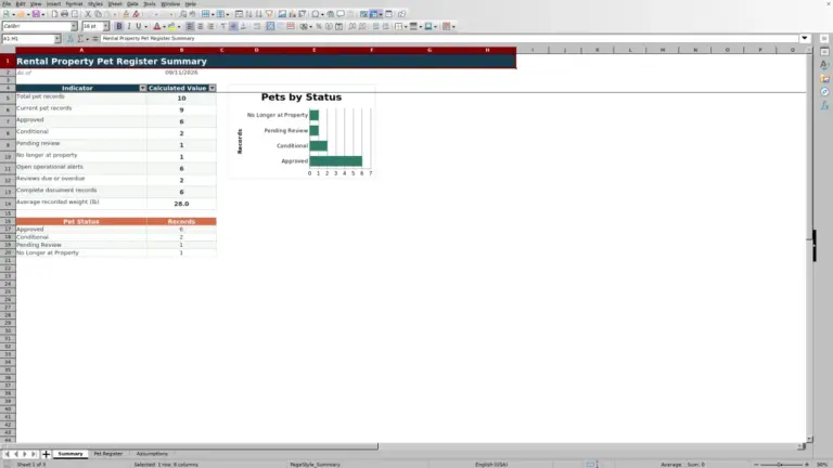 Preview of Rental Property Pet Register Excel Template