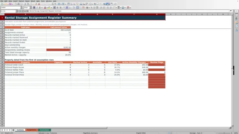 Preview of Rental Storage Assignment Register Excel Template