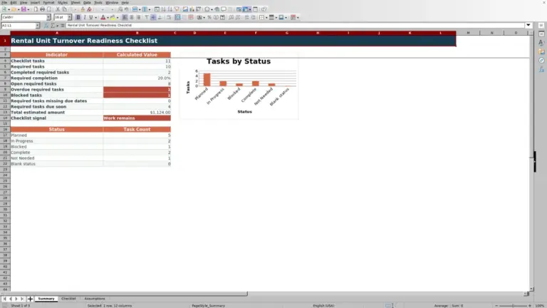 Preview of Rental Unit Turnover Readiness Checklist Excel Template
