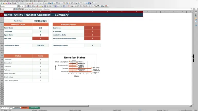 Preview of Rental Utility Transfer Checklist for Excel