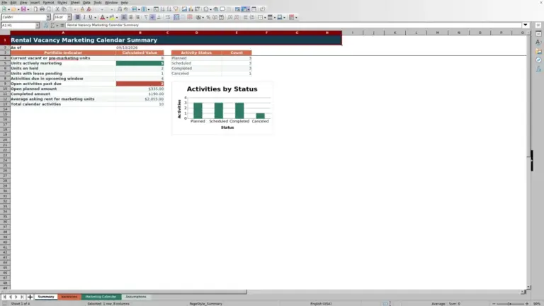 Preview of Rental Vacancy Marketing Calendar Excel Template
