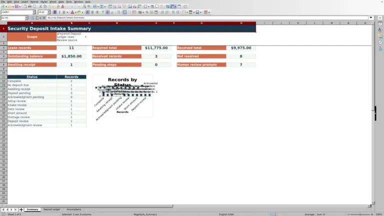 Preview of Security Deposit Intake Ledger Excel Workbook