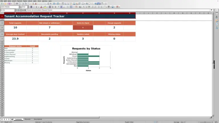 Preview of Tenant Accommodation Request Tracker Excel Workbook