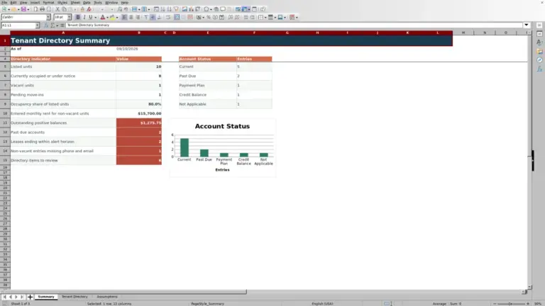 Preview of Tenant Directory Spreadsheet for Excel
