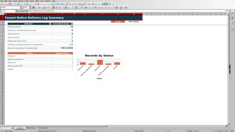 Preview of Tenant Notice Delivery Log Excel Template