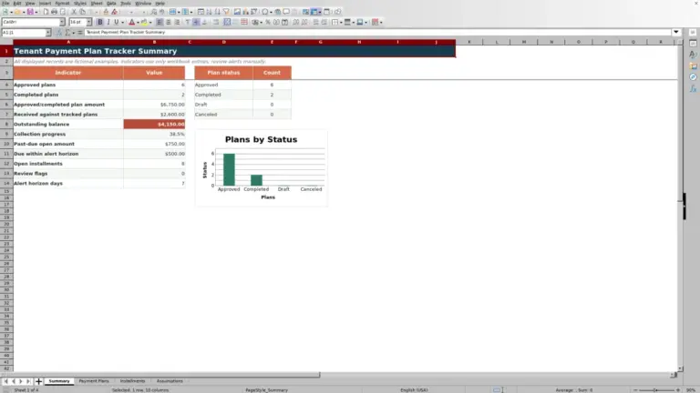 Preview of Tenant Payment Plan Tracker Excel Template