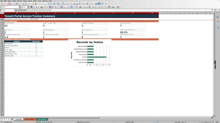 Preview of Tenant Portal Access Tracker Excel Workbook